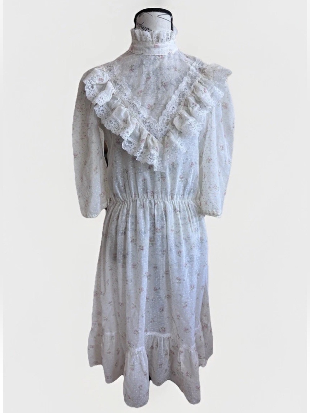 Vintage 70s Handmade Prairie Cottage Edwardian Whimsy Fairy Lace dress - Picture 3 of 14